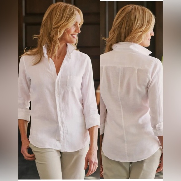 Frank & Eileen Barry Italian Linen Button Down Shirt White , size XS - Picture 1 of 12